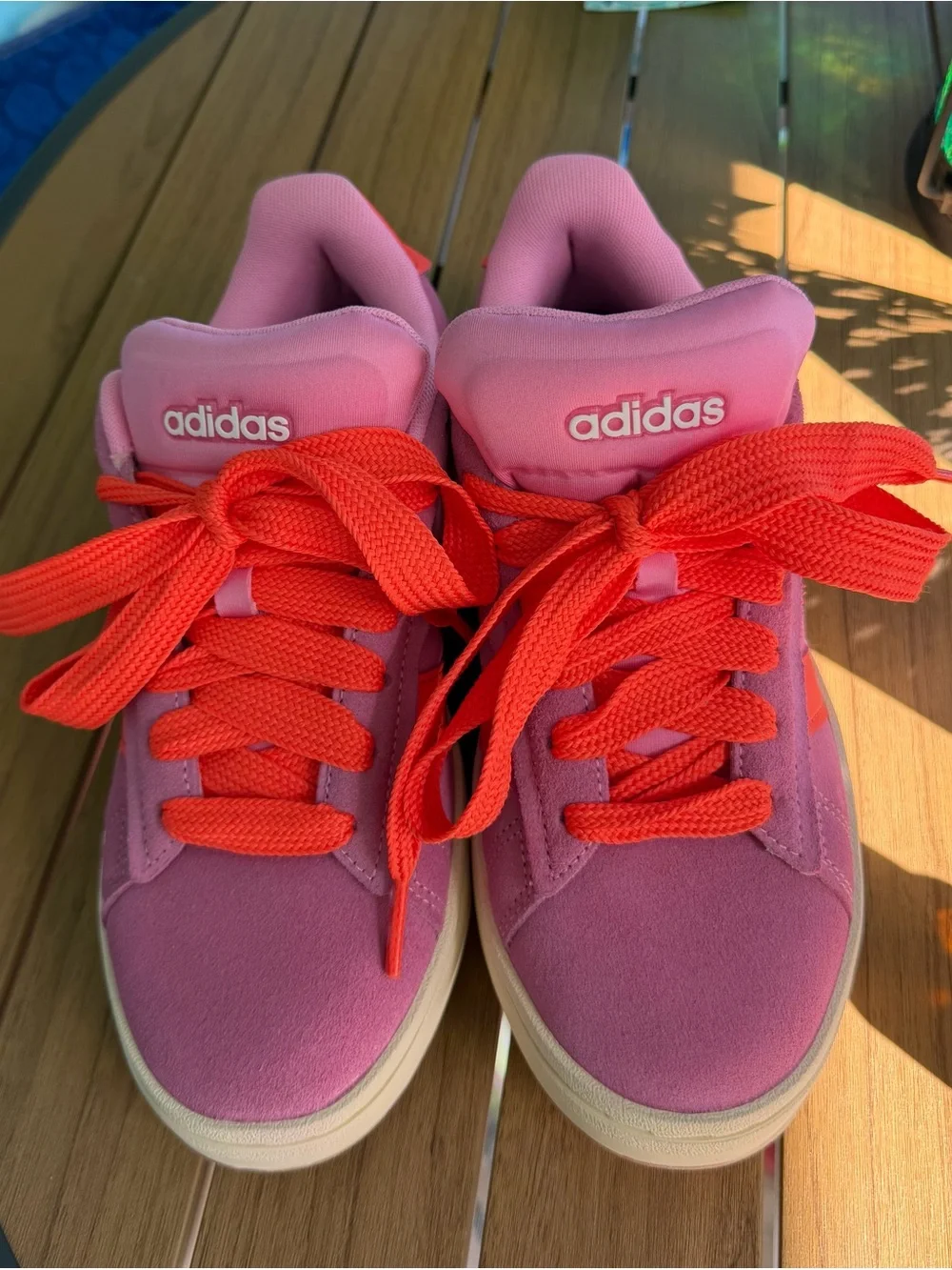 adidas Grand Court Alpha Pink Sneakers with Orange Stripes/ Laces